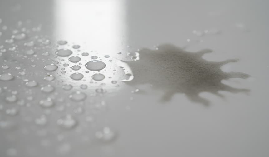 Dettaglio gocce d’acqua su ceramica trattata con B-10