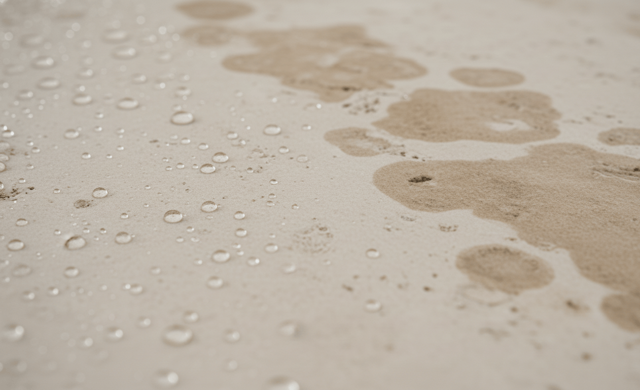 Macro fotografia di superficie porosa: confronto trattato vs non trattato