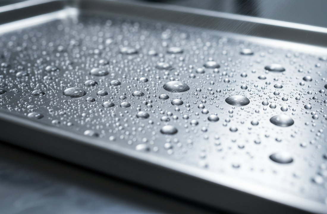 Superficie trattata con coating attivo - gocce d'acqua che formano sfere