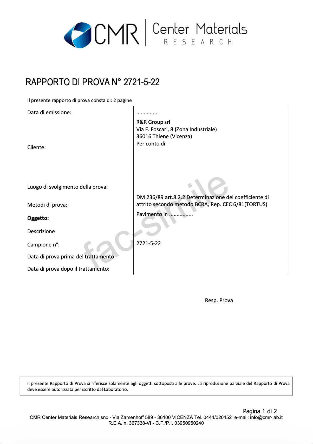 Rapporto di Prova CMR